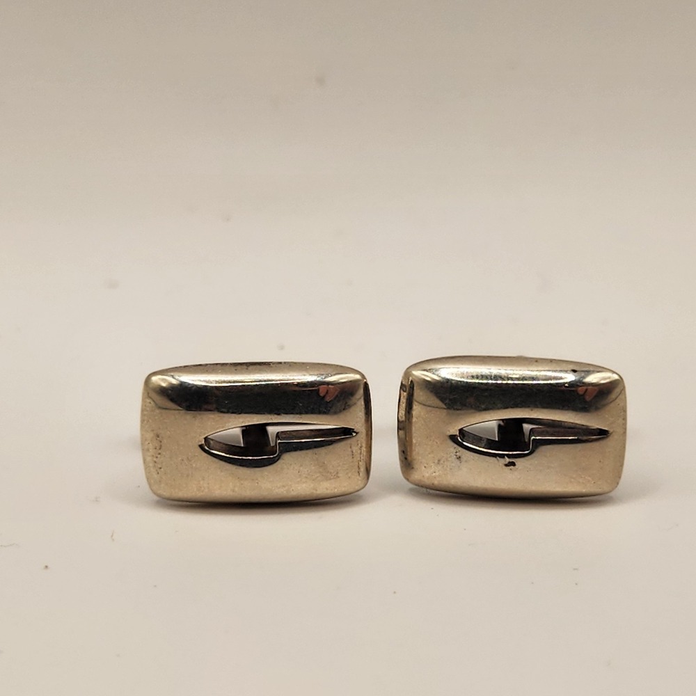 Vintage GUCCI G-Shape Rectangle Cufflinks Sterling Silver 925 Italy Cutout G